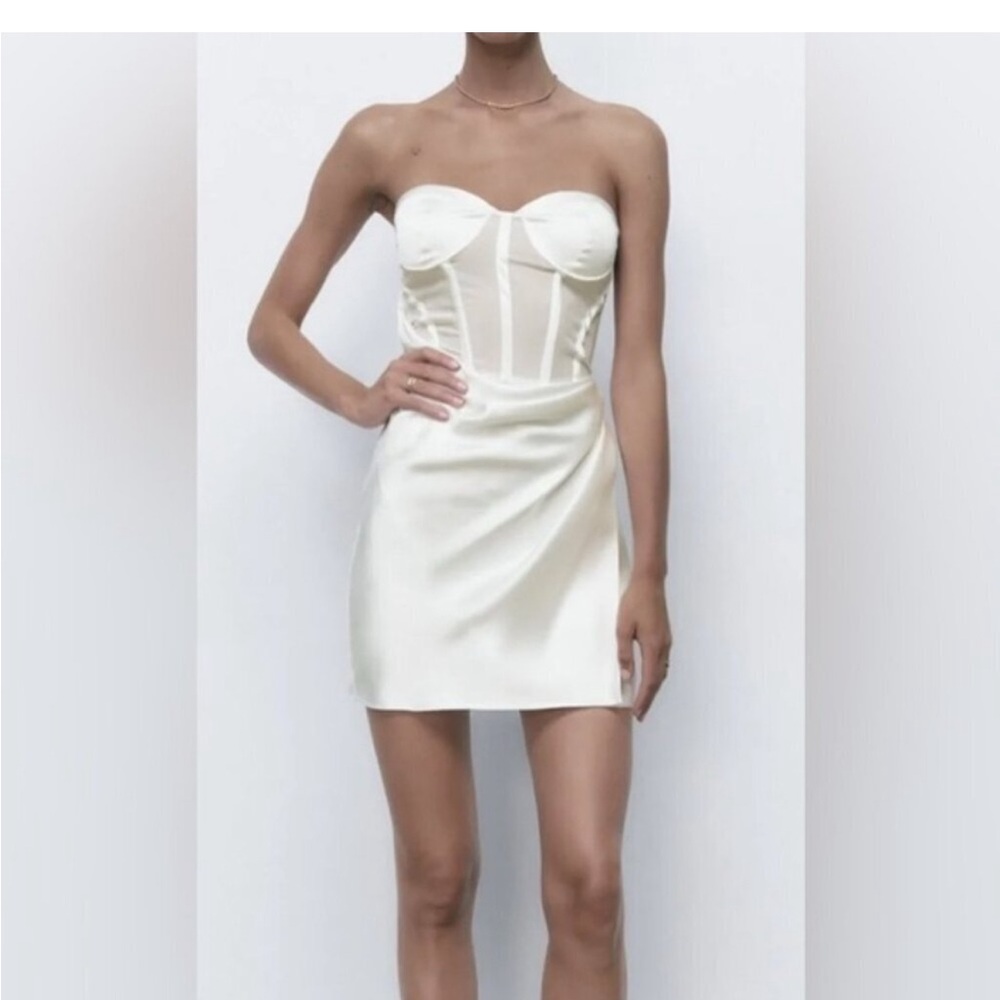 NWT Zara strapless satin sheer corset with boning